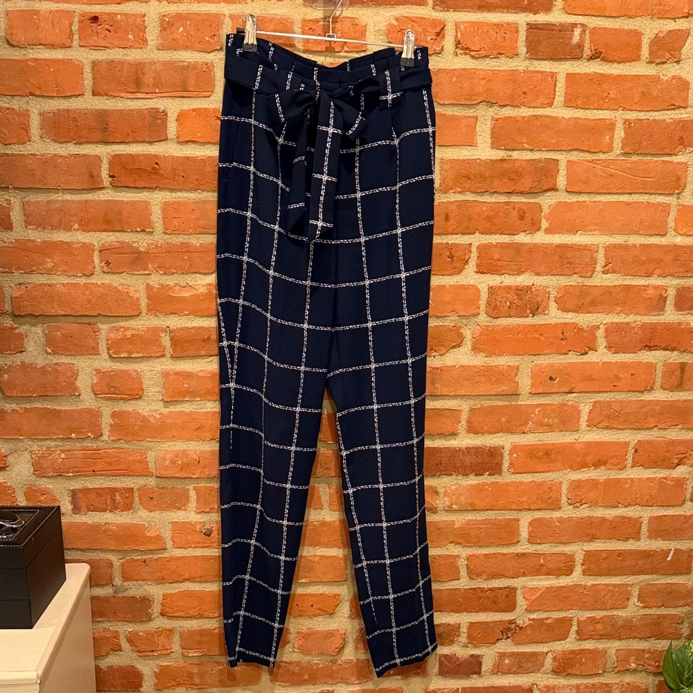 Express Navy And White Patterned Pants - image 1